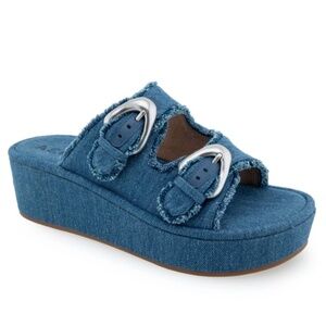 NWT Aerosoles Darcy Denim Platform Sandals Women's Size 8.5